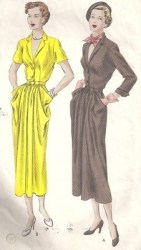 6797 VOGUE  1940S-50  ONE PIECE V - DRESS PATTERN 16 34" BUST, BELT PIECE MISSING ONLY